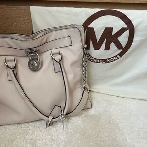 Michael Kors Beige Shoulder Bag with Silver Accents